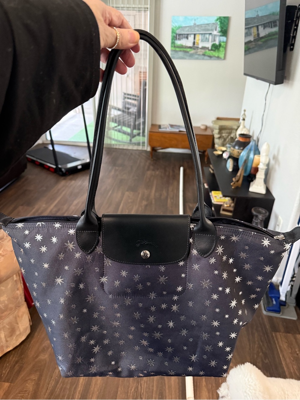 Longchamp Navy Blue w/ Stars Tote Bag - Picture 2 of 12